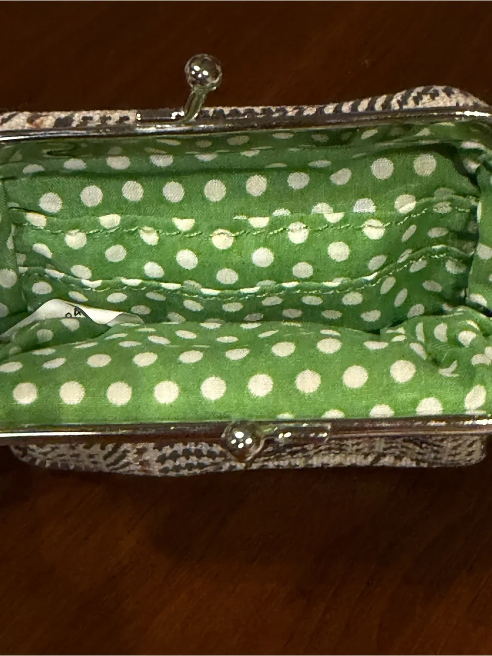 Dakine Plaid Kiss Lock Coin Purse Keychain Brown Plaid with peakaboo polkadots
